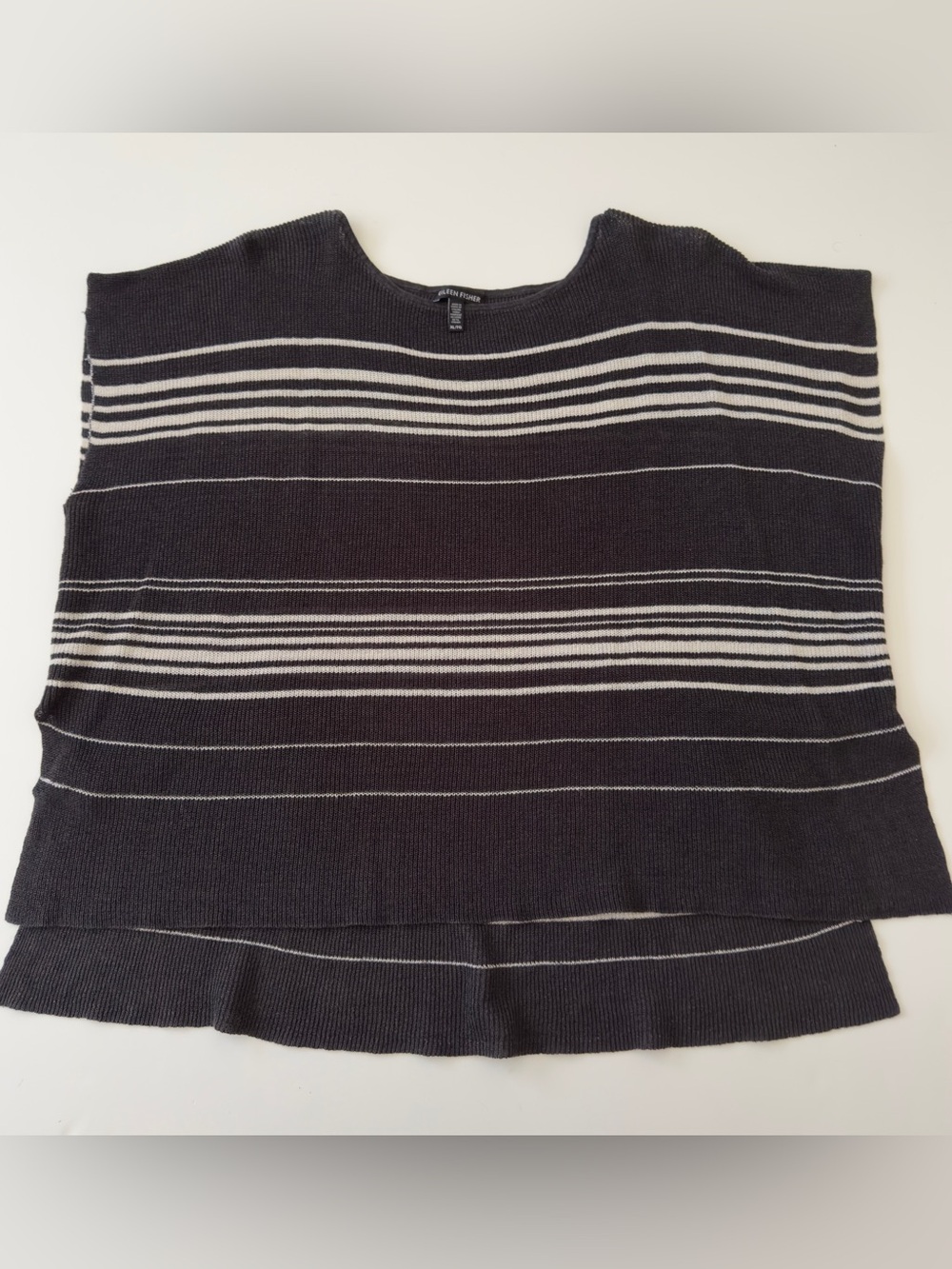Eileen Fisher Sleeveless Knit Boxy Top Black Stripe Blouse Oversized XL Fits 3xl